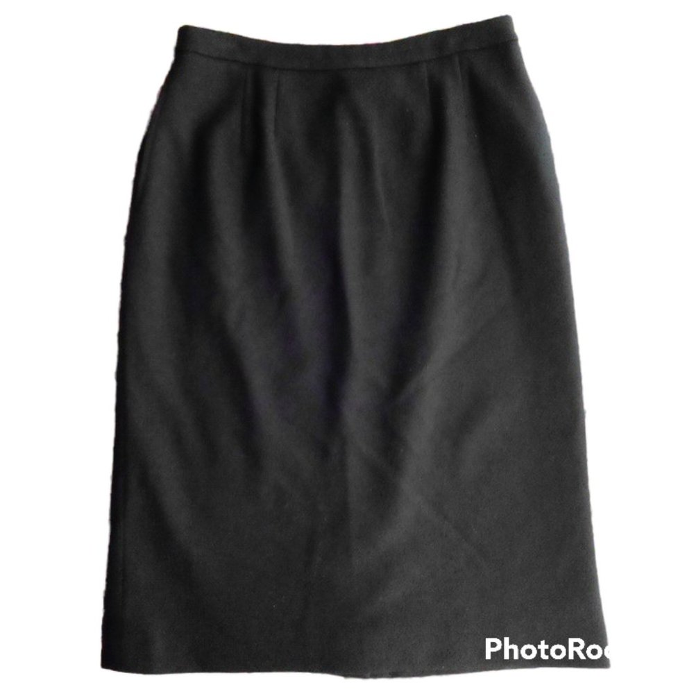 VINTAGE BLEYLE BLACK WOOL MIDI SKIRT SZ 10 FALL WINTER WARM LINED CHIC NEUTRAL